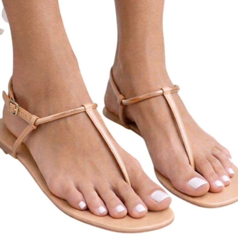 Schutz Elsha Thin Strap Sandals Nude Adjustable Size 11 Minimalist Boho Summer